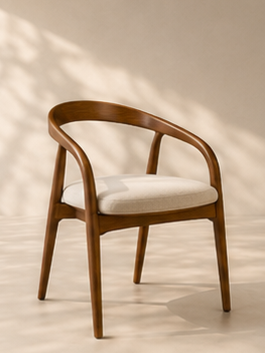 Curved Walnut Armchair With Upholstered Seat