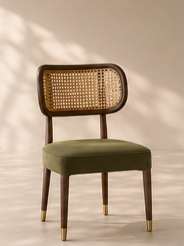 Rattan & Velvet Upholstered Accent Chair