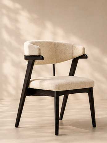 Sculpted oak and linen accent chair