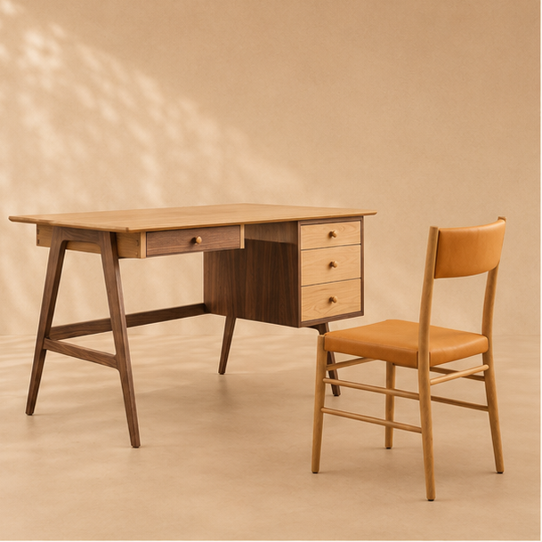 Solid Walnut Oak Mid Century Desk