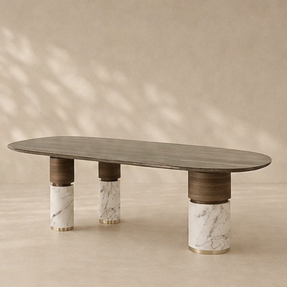 Oval Wood and Marble Masterpiece Table