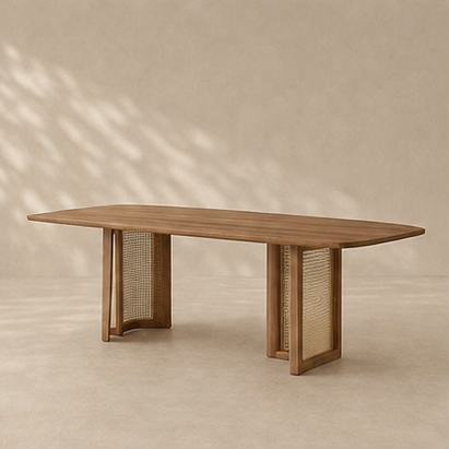 Natural Cane & Wood Dining Table