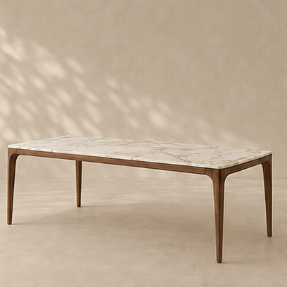Marble and Walnut Dining Table