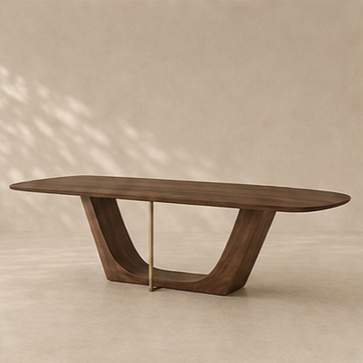 Sculptural Walnut & Brass Dining Table
