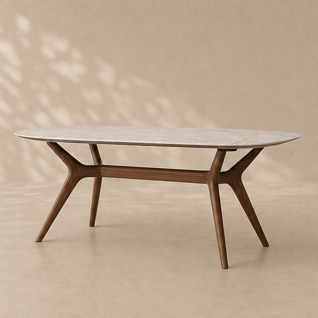 Sculptural Walnut & Marble Dining Table