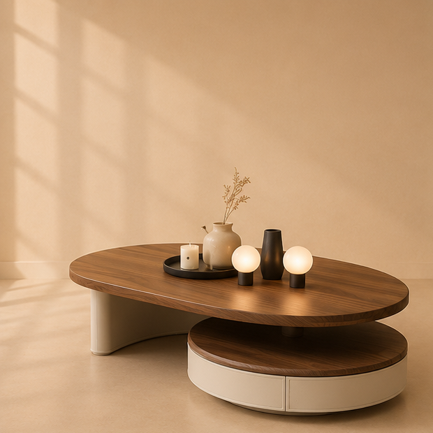 Sculptural Walnut & Cream Coffee Table