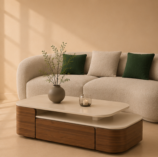 Sculpted Walnut & Stone Coffee Table