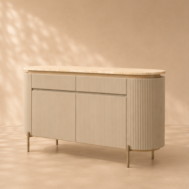 Ribbed Oak and Marble Buffet