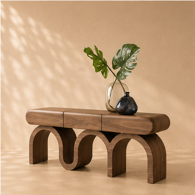 Sculptural Walnut Arched Bench