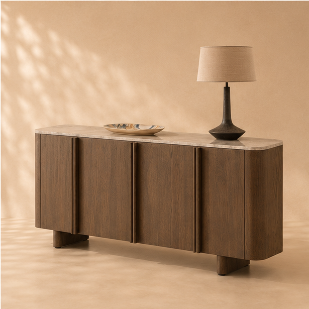 Timeless Oak & Marble Sideboard